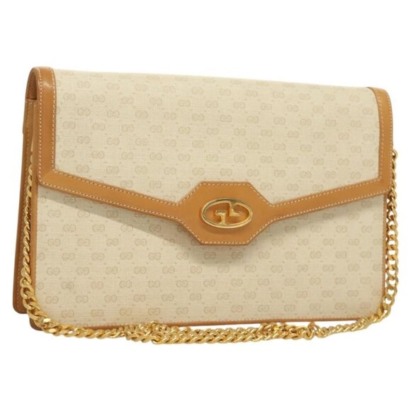 Authentic GUCCI Micro GG Supreme Chain Shoulder Bag PVC White Gold